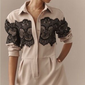 LONG-SLEEVE COLLARED LACE ROMPER